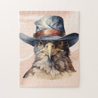 Funny Taube mit Cowboy-Hut, Aquarell Puzzle