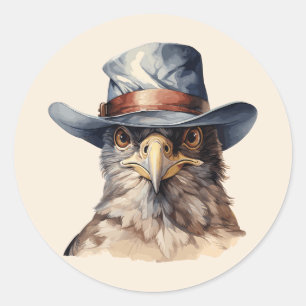 Funny Taube mit Cowboy-Hut, Aquarell Runder Aufkleber