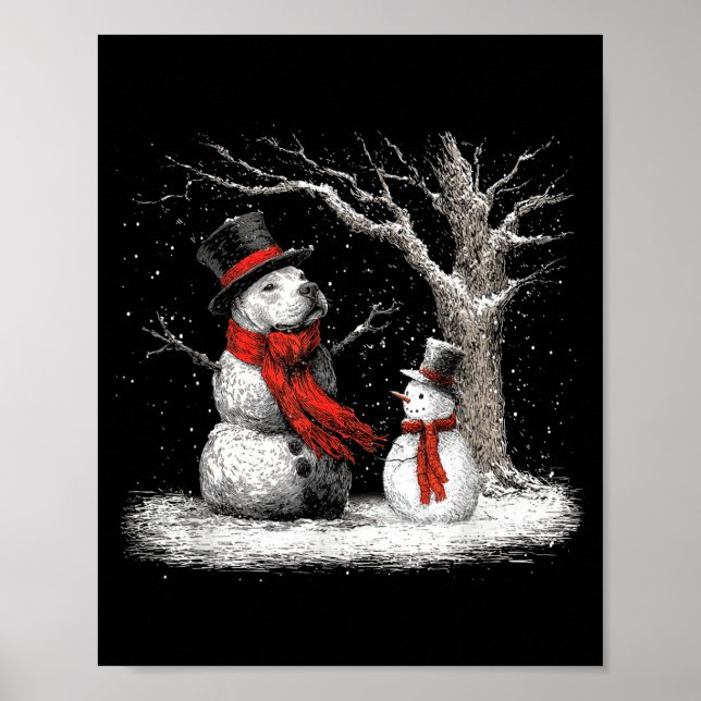 Funny Tbull Dog In The Snow Tree Christmas Winter  Poster (Vorne)