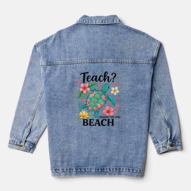 Funny Teacher Beach Summer Turtle Jeansjacke (Rückseite)