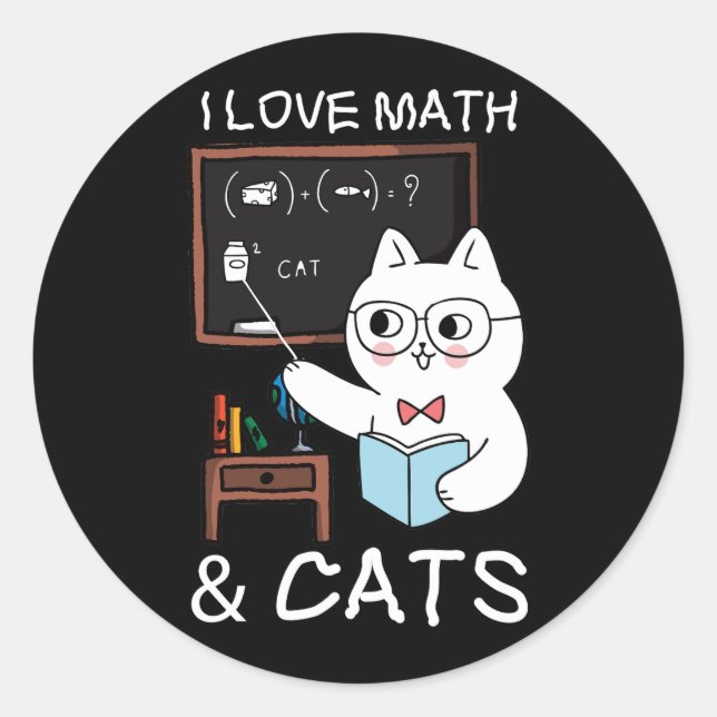 Funny Teacher Cat Lover Mathe und Cat Teaching Mat Runder Aufkleber (Vorderseite)
