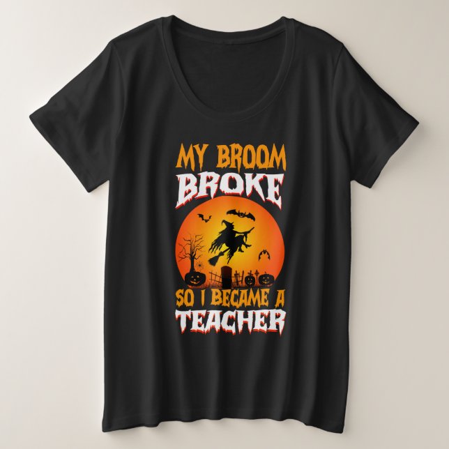 Funny Teacher Halloween Full Moon Witch Grafik Große Größe T-Shirt (Design vorne)