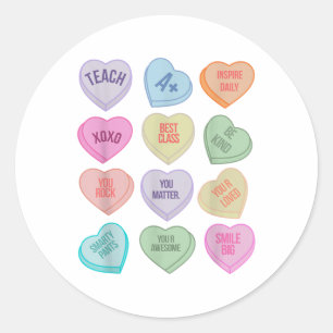 Funny Teacher Valentinstag Teach Heart Candy Runder Aufkleber