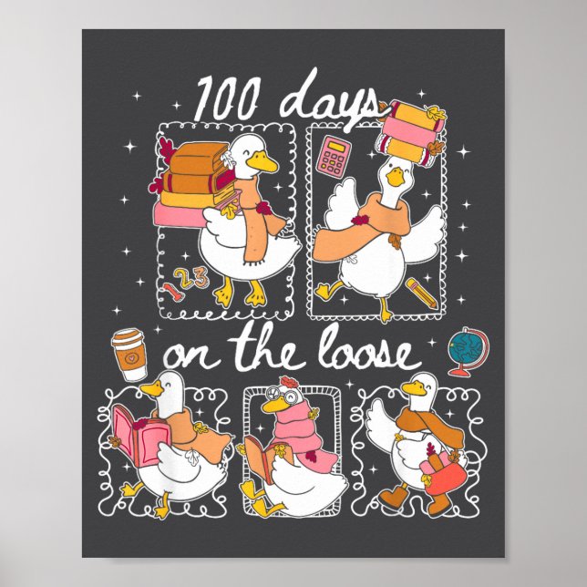 Funny Teachers Silly Goose 100 Day Of School, Goos Poster (Vorne)