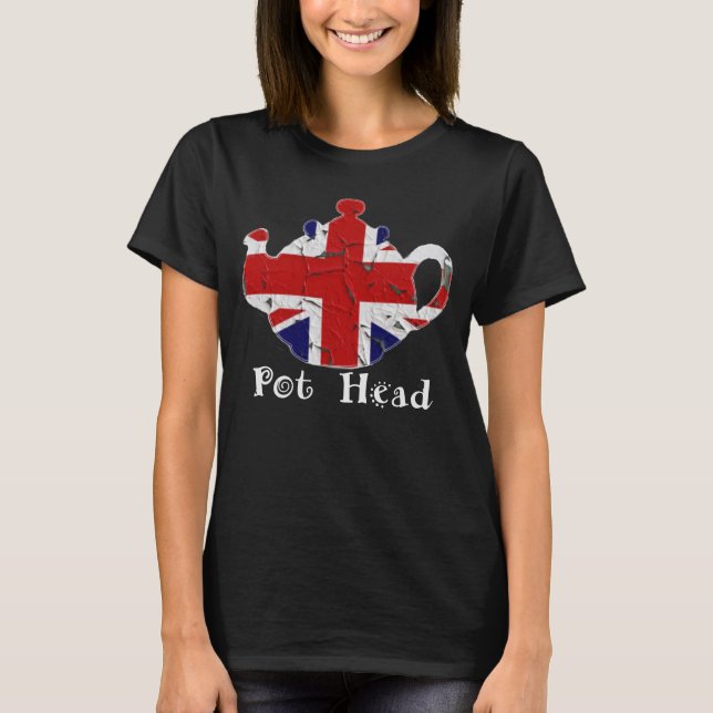 Funny Teapot Pot Head Britisch entsetzt T-Shirt (Vorderseite)