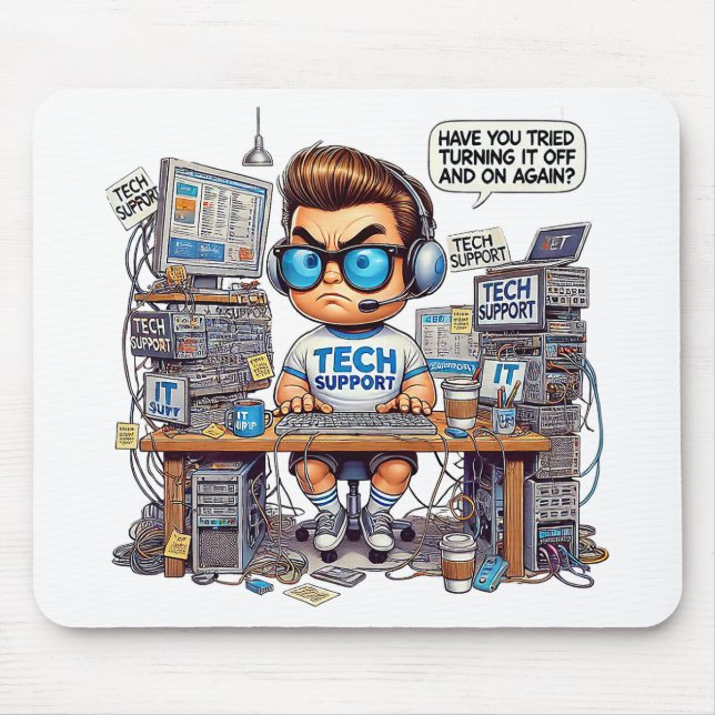 Funny Tech Support Cartoon Mousepad (Vorne)