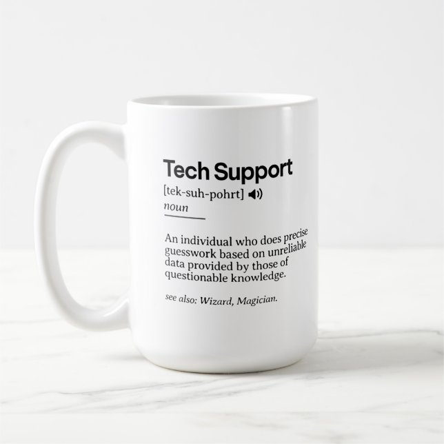 Funny Tech Support Definition | Minimalistisches B Kaffeetasse (Links)