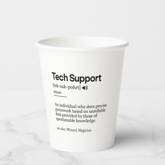 Funny Tech Support Definition | Minimalistisches B Pappbecher (Vorderseite)