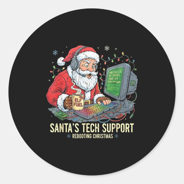 Funny Tech Support Rebooting s Computer Santa Sant Runder Aufkleber (Vorderseite)