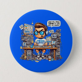 Funny Tech Support Teppich Shirt Cartoon Button