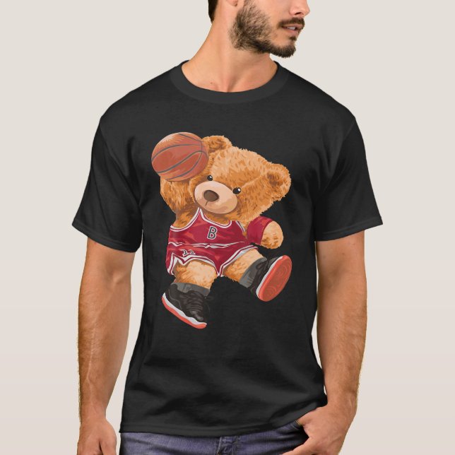 Funny Teddy Bear Basketball Slam Dunk Sport Niedli T-Shirt (Vorderseite)