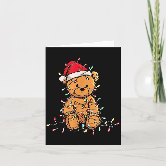 Funny Teddy Bear Christmas Graphics Lights Lover  Karte (Vorderseite)