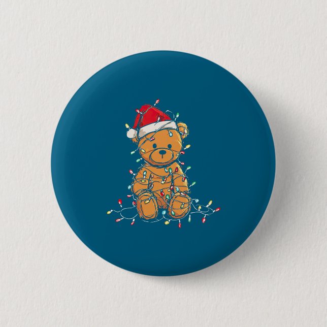 Funny Teddy Bear Christmas Graphics Lights Lover L Button (Vorderseite)