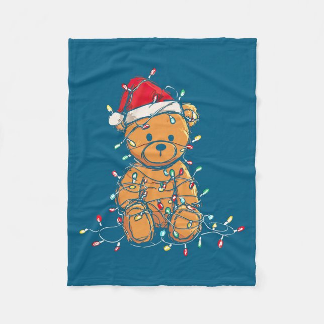 Funny Teddy Bear Christmas Graphics Lights Lover L Fleecedecke (Vorderseite)