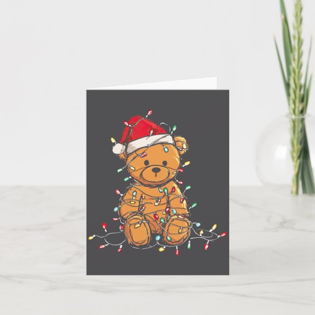Funny Teddy Bear Christmas Graphics Lights Lover L Karte (Vorderseite)