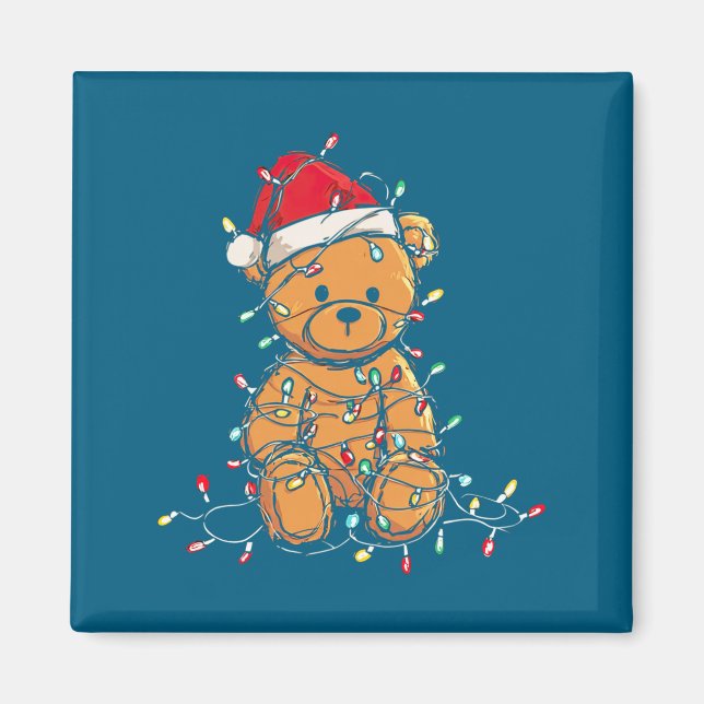 Funny Teddy Bear Christmas Graphics Lights Lover L Magnet (Vorne)