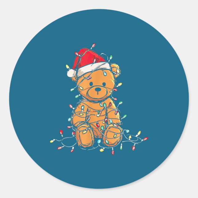Funny Teddy Bear Christmas Graphics Lights Lover  Runder Aufkleber (Vorderseite)