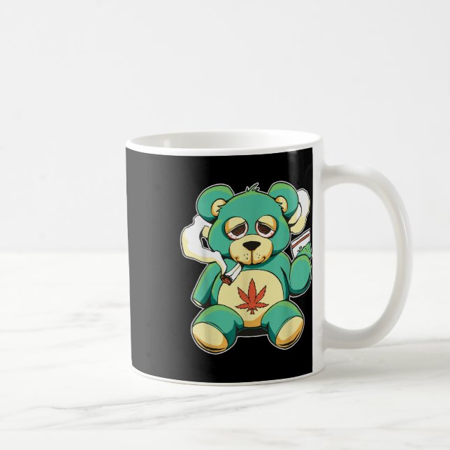 Funny Teddy Bear Pot Leaf Weed Smokin Kaffeetasse (Rechts)