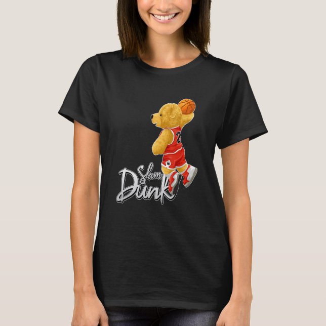 Funny Teddy Bear Slam Dunk, Teddy Bear Basketball T-Shirt (Vorderseite)