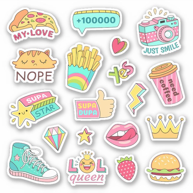 Funny Teen Girl Stuff Niedlicher farbiger Cartoon Aufkleber (Vorderseite)