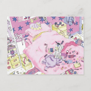 Funny Teenager Girls Messy Zimmer Niedlich Pink Ar Postkarte