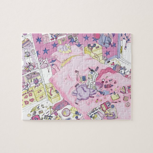 Funny Teenager Girls Messy Zimmer Niedlich Pink Ar Puzzle (Horizontal)