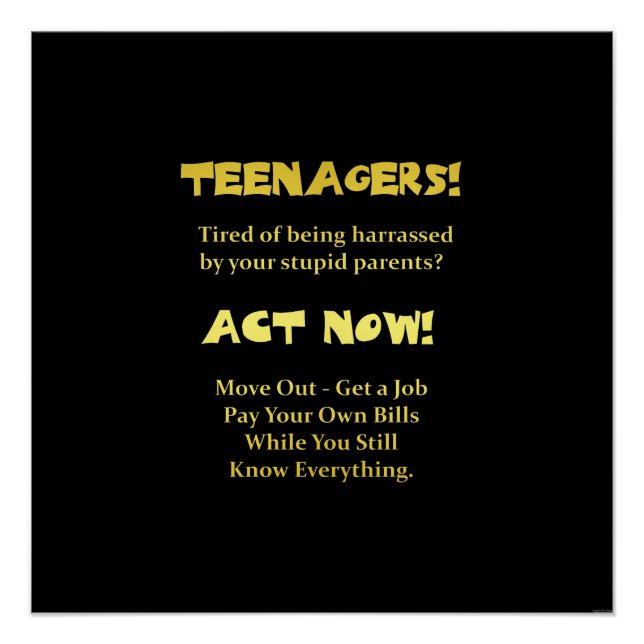 Funny Teenagers Act Now Joke Poster (Vorderseite)