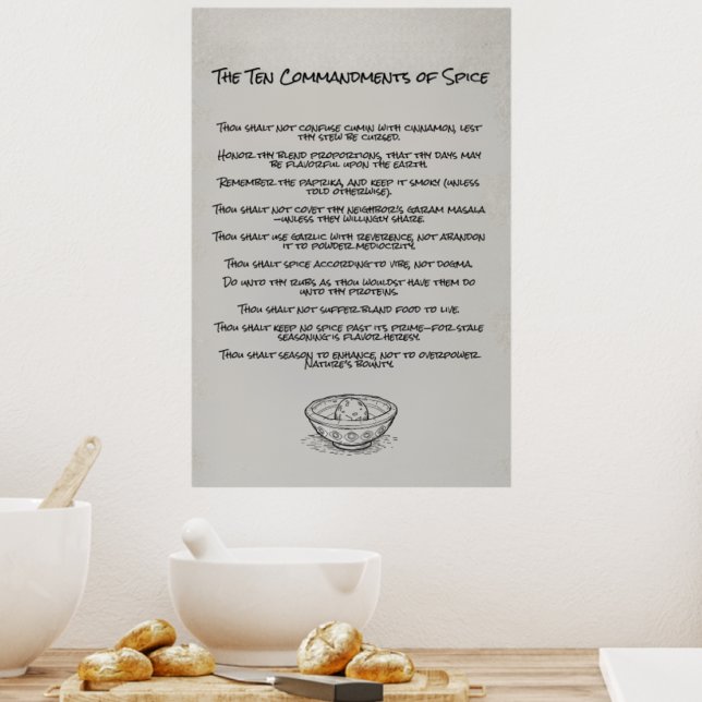 Funny Ten Commandments of Spice Kitchen Wall Art Poster (Von Creator hochgeladen)