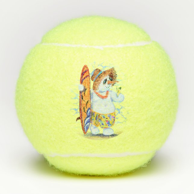 Funny Tennis Balls Snowman Surfer Tennisbälle (Vorderseite)