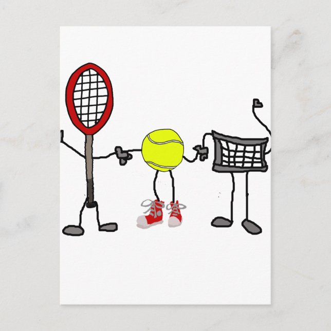 Funny Tennis Cartoon Art Postkarte (Vorderseite)