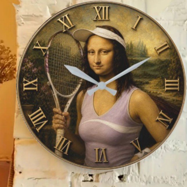 Funny Tennis Mona Lisa  Große Wanduhr (Von Creator hochgeladen)