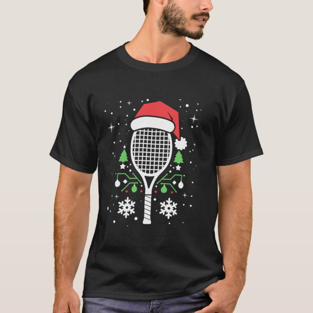 Funny Tennis Player Xmas Lights Tennis Weihnachten T-Shirt (Vorderseite)