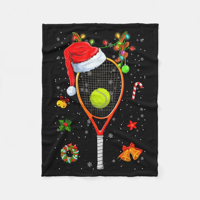 Funny Tennis Racket Reindeer Santa Hat Christmas L Fleecedecke (Vorderseite)