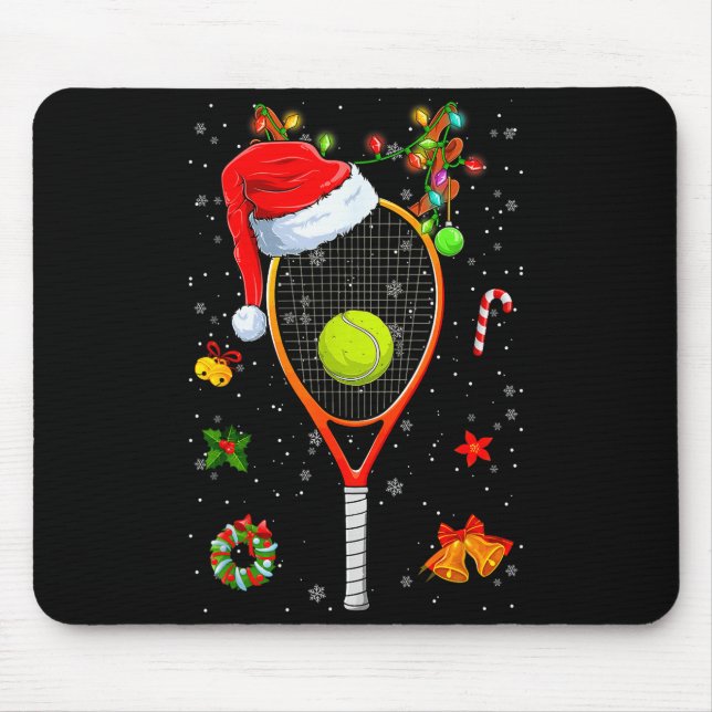 Funny Tennis Racket Reindeer Santa Hat Christmas L Mousepad (Vorne)