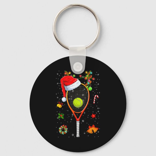 Funny Tennis Racket Reindeer Santa Hat Christmas L Schlüsselanhänger (Vorderseite)