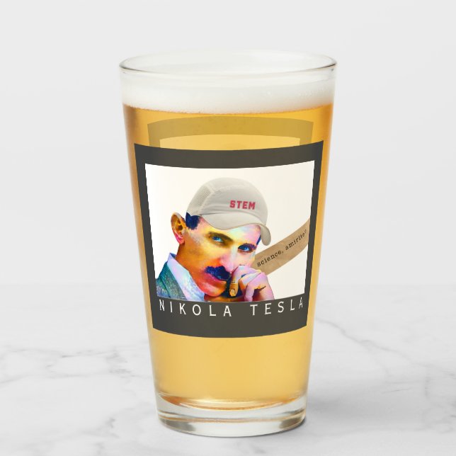 Funny Tesla Portrait Beer Glas (Vorne (Gefüllt))