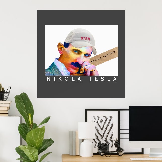 Funny Tesla Portrait Poster (Heimbüro)