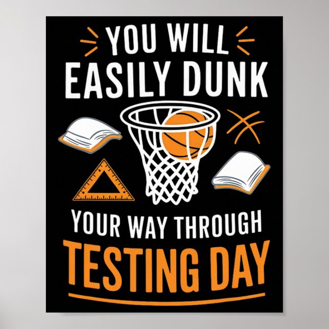 Funny Test Day Teacher Sketll Dunk Testing Day Tea Poster (Vorne)