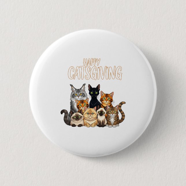 Funny Thanksgiving Cat Lovers Gift Happy Catsgivin Button (Vorderseite)
