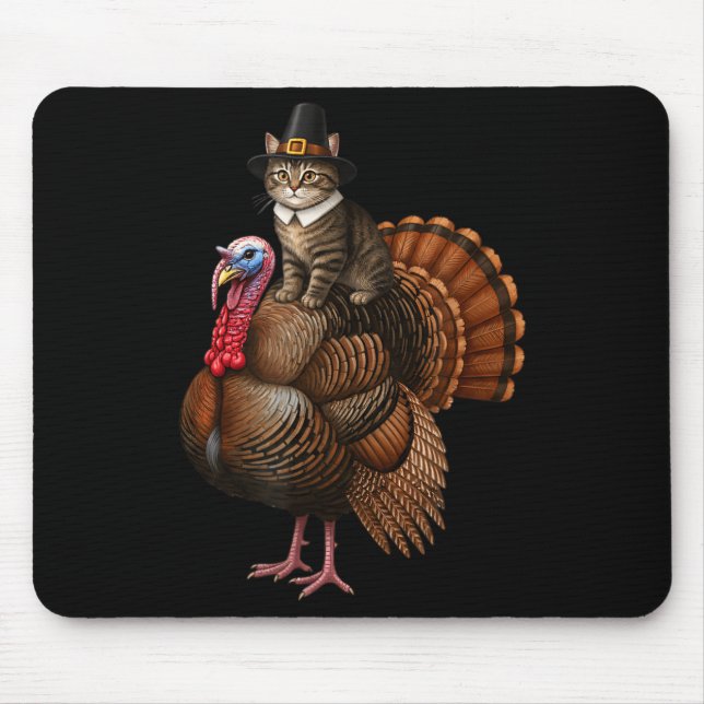 Funny Thanksgiving Cat On Turkey, Lgrim Hat Turkey Mousepad (Vorne)