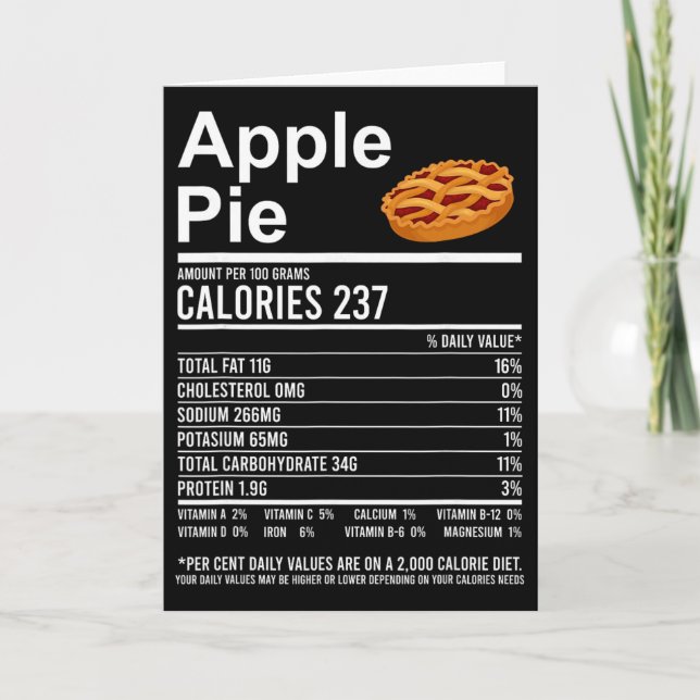 Funny Thanksgiving Food Apparel, Apple Pie Nutriti Karte (Vorderseite)