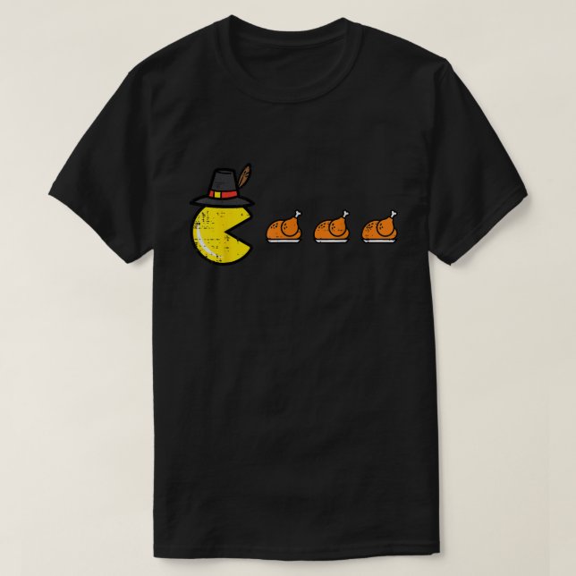Funny Thanksgiving Gamer Turkey Pacman Shirt (Design vorne)