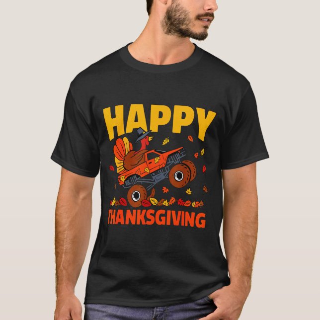 Funny Thanksgiving Monster Truck Turkey Ride Fall  T-Shirt (Vorderseite)