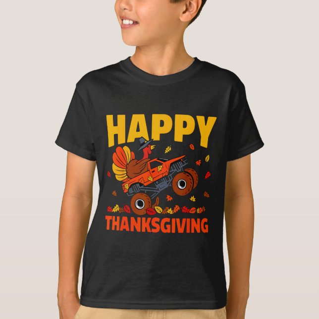 Funny Thanksgiving Monster Truck Turkey Ride Fall  T-Shirt (Vorderseite)