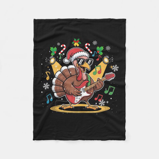 Funny Thanksgiving Santa Hat Turkey Rock Star Play Fleecedecke (Vorderseite)