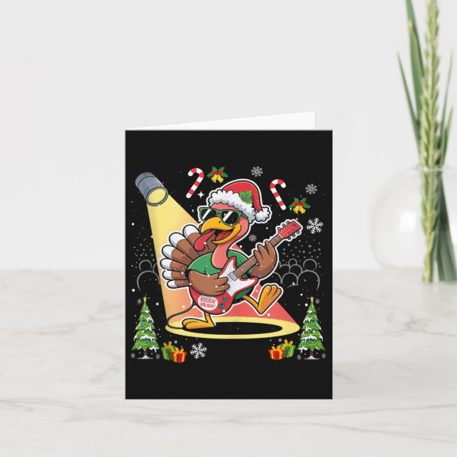 Funny Thanksgiving Santa Hat Turkey Rock Star Play Karte (Vorderseite)