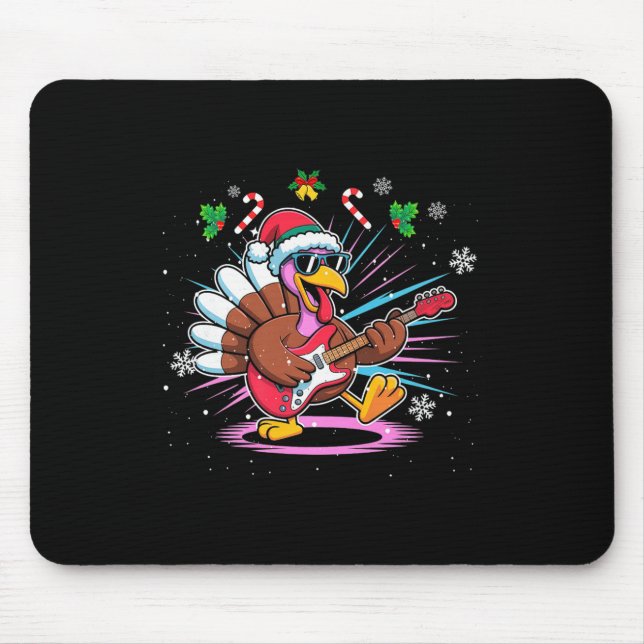 Funny Thanksgiving Santa Hat Turkey Rock Star Play Mousepad (Vorne)