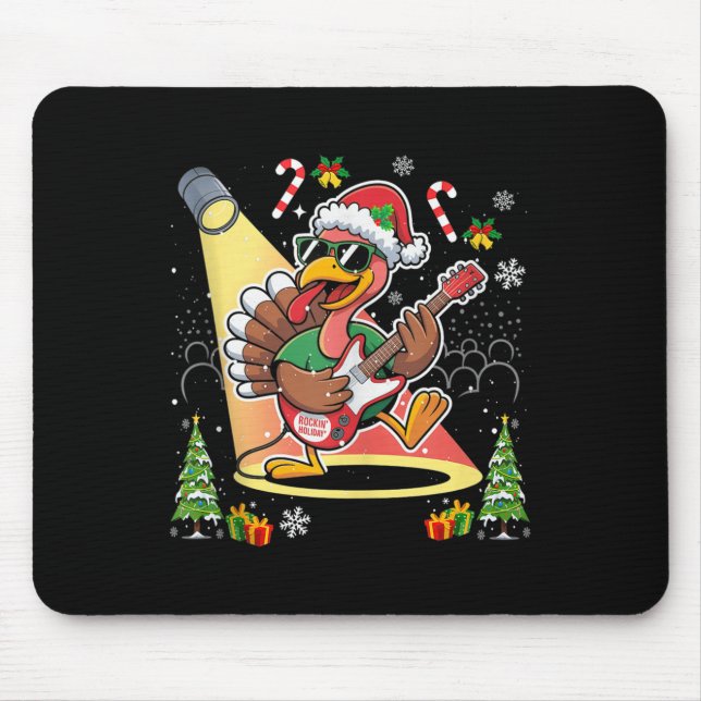 Funny Thanksgiving Santa Hat Turkey Rock Star Play Mousepad (Vorne)