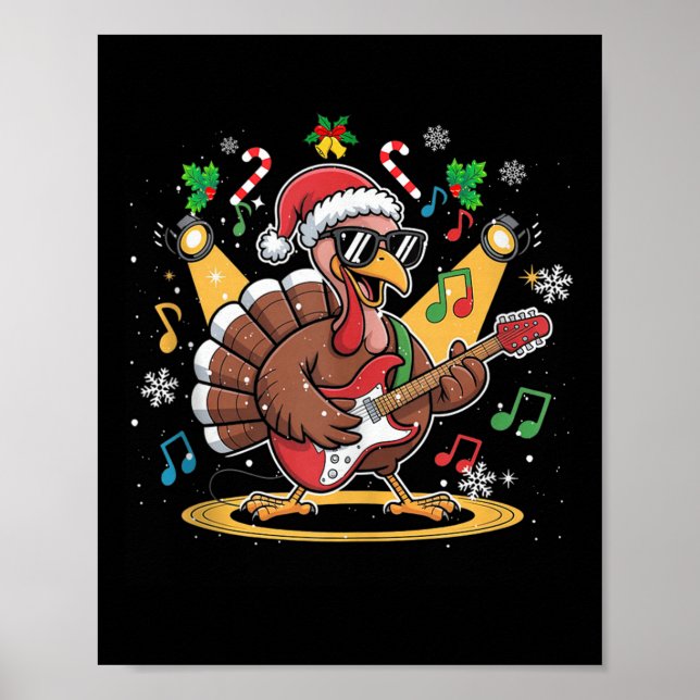 Funny Thanksgiving Santa Hat Turkey Rock Star Play Poster (Vorne)