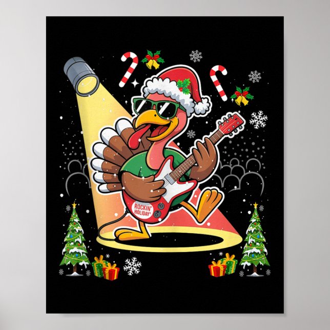Funny Thanksgiving Santa Hat Turkey Rock Star Play Poster (Vorne)